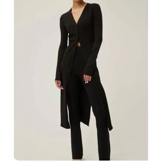 Lita By Ciara Nwt Long Duster Cardigan Sweater 4 Button Black Large Msrp $298